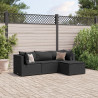 4 pcs conjunto lounge de jardim c/ almofadões vime PE preto 1