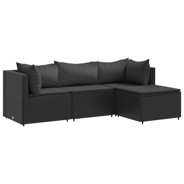 4 pcs conjunto lounge de jardim c/ almofadões vime PE preto M 2