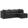 4 pcs conjunto lounge de jardim c/ almofadões vime PE preto 2
