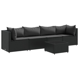 Set de muebles de jardín 5 pzas y cojines ratán sintético negro H