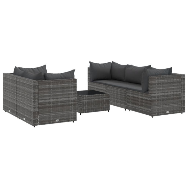Set de muebles de jardín 6 pzas y cojines ratán sintético gris M 2
