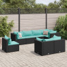 8 pcs conjunto lounge de jardim c/ almofadões vime PE preto 1