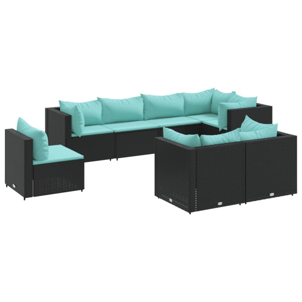 8 pcs conjunto lounge de jardim c/ almofadões vime PE preto M 2