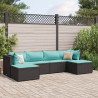 Set muebles de jardín 6 piezas y cojines ratán sintético negro 1