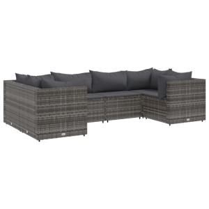 Set de muebles de jardín 6 pzas y cojines ratán sintético gris H