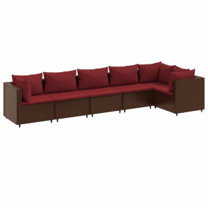 6 pcs conj. lounge jardim c/ almofadões 6 pcs vime PE castanho H