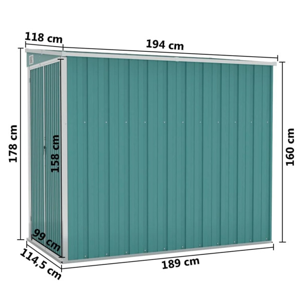 Abrigo suspenso p/ jardim 118x194x178 cm aço galvanizado verde M 6