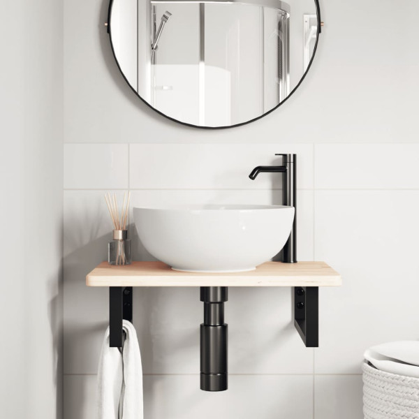 Estante de lavabo de pared de acero y madera maciza de roble M 3