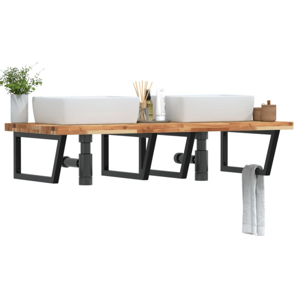 Estante de lavabo de pared acero y madera maciza de acacia D