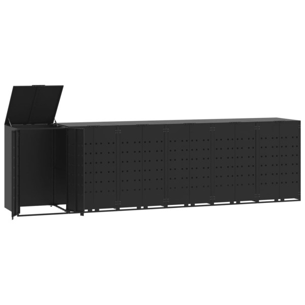 Cobertizo de 6 contenedores de basura acero negro 414x79x117 cm M 2