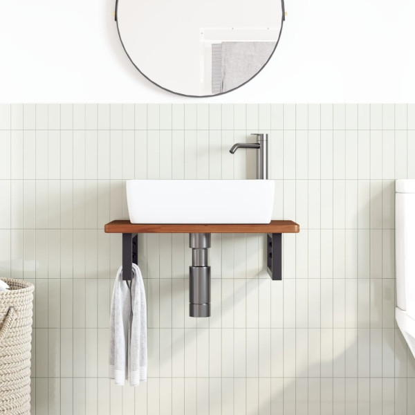 Estante de lavabo de pared de acero y madera maciza de roble M 3