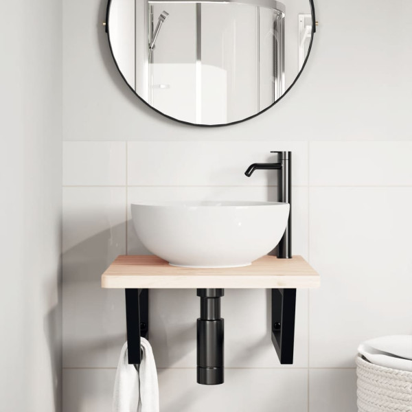 Estante de lavabo de pared de acero y madera maciza de haya M 3