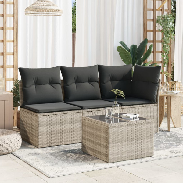 Mesa jardín superficie vidrio ratán PE gris claro 55x55x37 cm M 3