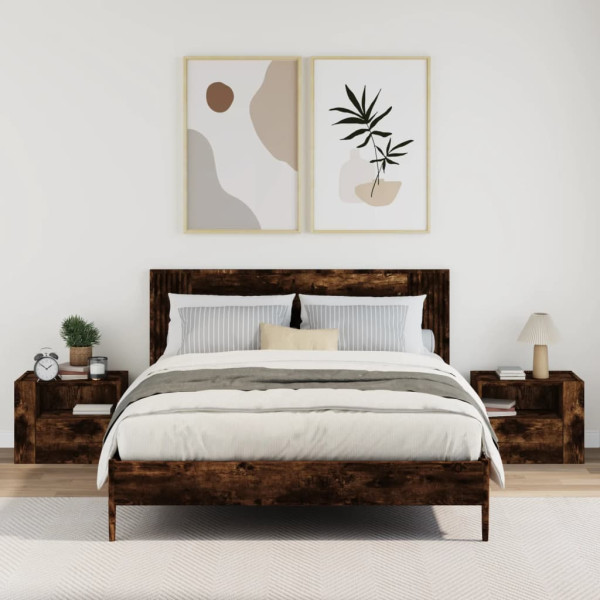 Mesitas de noche de pared 2 uds color roble ahumado 45x30x35 cm M 3