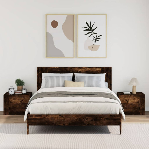 Mesitas de noche de pared 2 uds color roble ahumado 45x30x35 cm M 3