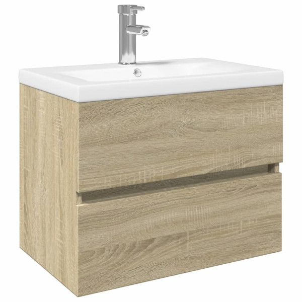 Set de mueble de baño 2 piezas cerámica y madera de ingeniería M 2