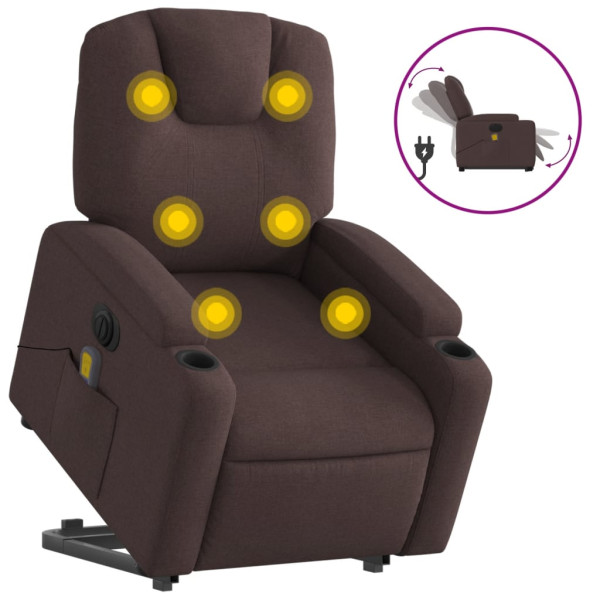 Sillón masaje eléctrico reclinable elevable tela marrón oscuro M 2