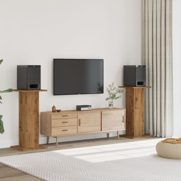 Soportes altavoces 2 uds madera roble artesano 30x30x95 cm D