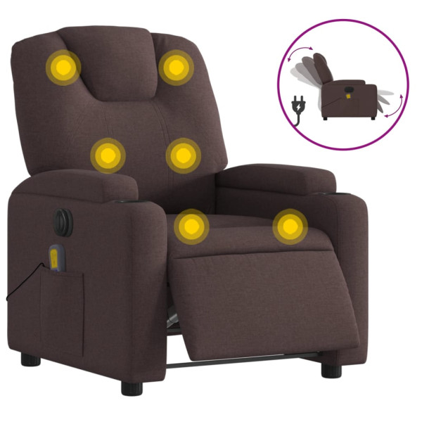 Sillón reclinable de masaje eléctrico tela marrón oscuro M 2