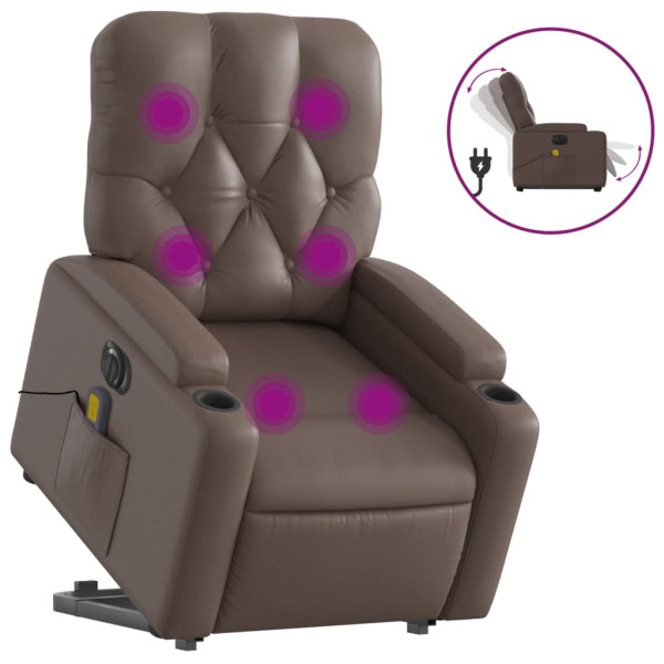 Sillón de masaje elevable eléctrico cuero sintético marrón M 2
