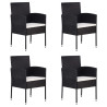 Cadeiras de jardim c/ almofadões branco nata 4pcs vime PE preto 1