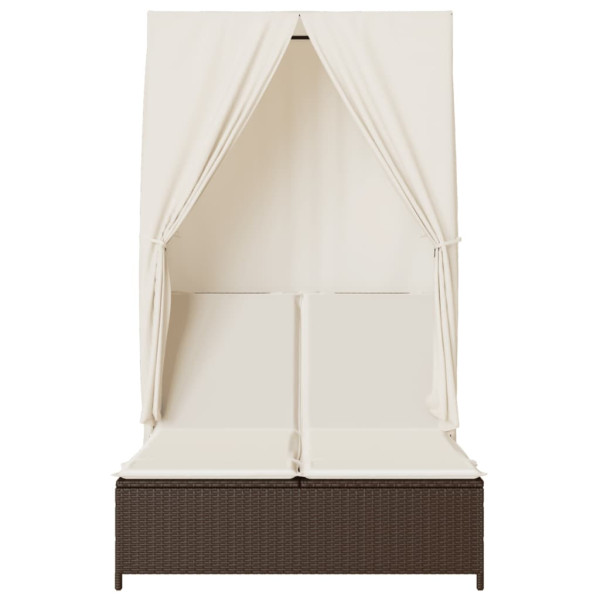 Espreguiçadeira dupla com teto e cortinas vime PE castanho M 4