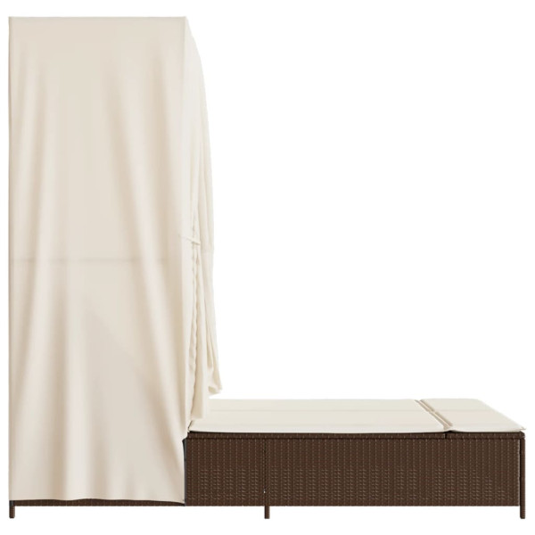 Espreguiçadeira dupla com teto e cortinas vime PE castanho M 5