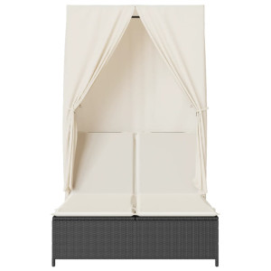 Tumbona doble con techo y cortinas ratán sintético negro H