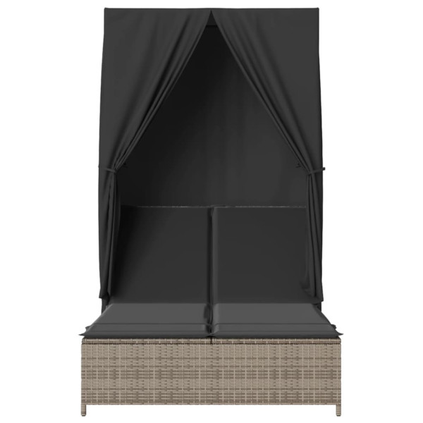 Tumbona doble con techo y cortinas ratán sintético gris M 4