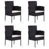 Cadeiras de jardim c/ almofadões branco nata 4pcs vime PE preto 1