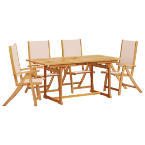 Juego comedor de jardín 5 pzas madera maciza acacia y textileno H