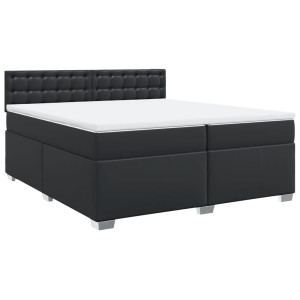 Cama box spring con colchón cuero sintético negro 200x200 cm H