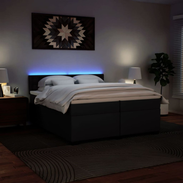 Cama com molas/colchão 200x200 cm couro artificial preto M 5