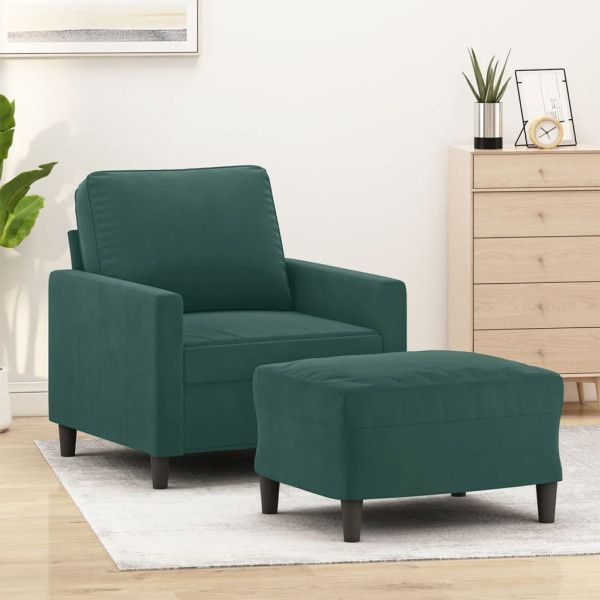 Sillón con taburete terciopelo verde oscuro 60 cm D