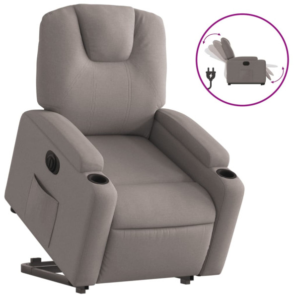 Sillón eléctrico reclinable elevable de tela gris taupe M 2