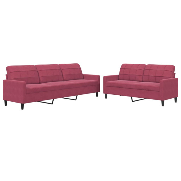 2 pcs conjunto de sofás com almofadões veludo vermelho tinto M 2