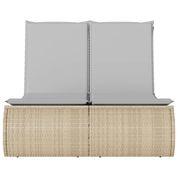 Tumbona doble con cojines ratán sintético beige M 4