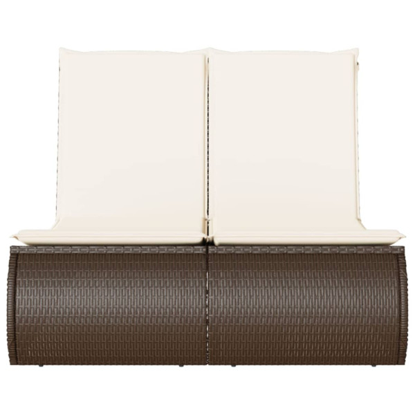 Tumbona doble con cojines ratán sintético marrón M 2