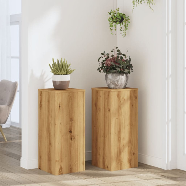 Soportes de plantas 2 uds madera roble artisian 30x30x70 cm D