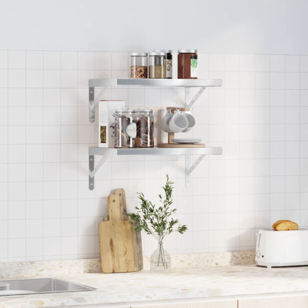 Estantes de pared 2 uds acero inoxidable plateado 50x30x3 cm M 3