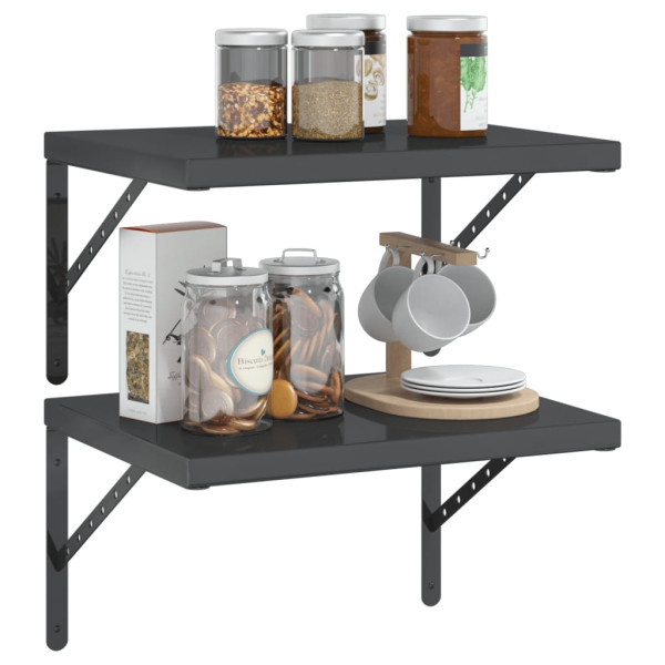 Estantes de pared 2 uds acero inoxidable negro 50x40x3 cm M 4