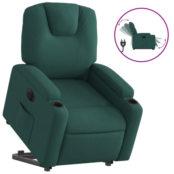 Sillón eléctrico reclinable elevable de tela verde oscuro M 2