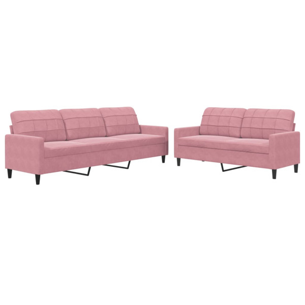 2 pcs conjunto de sofás com almofadões veludo rosa M 2