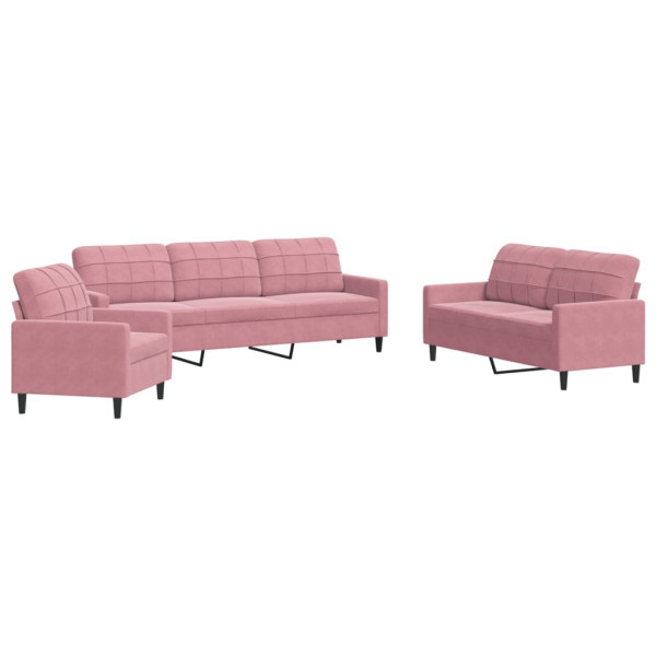 3 pcs conjunto de sofás com almofadões veludo rosa M 2