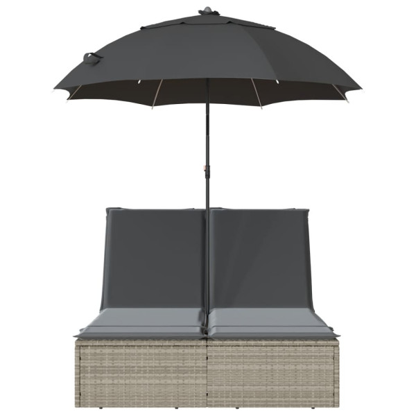 Espreguiçadeira dupla c/ almofadões e guarda-sol vime PE bege M 4