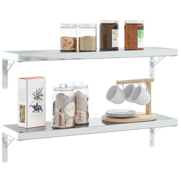 Soportes de estante 4 uds acero inoxidable plata 20x2.5x14 cm M 4