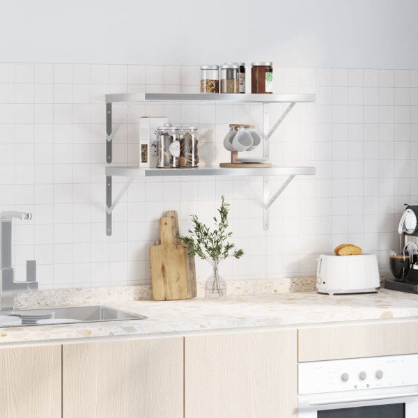 Prateleiras de parede 2 pcs 75x40x3 cm aço inoxidável prateado M 3