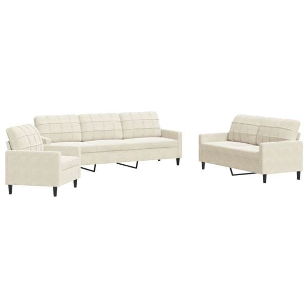 3 pcs conjunto de sofás com almofadões veludo cor creme M 2