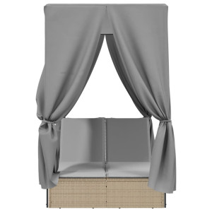Tumbona doble con techo y cortinas ratán sintético beige H