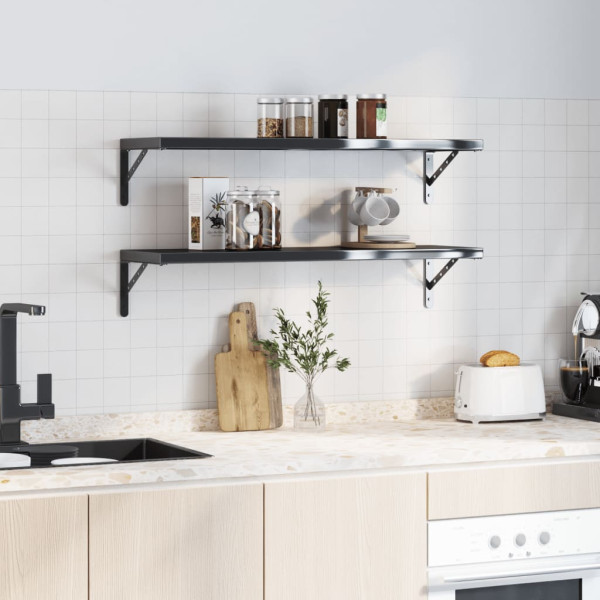 Soportes de estante 4 uds acero inoxidable negro 30x2.5x15.5 cm M 3